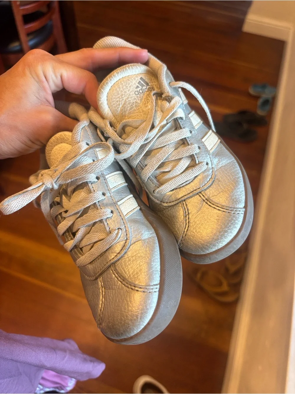 adidas Kids Metallic Silver Lace-Up Sneakers